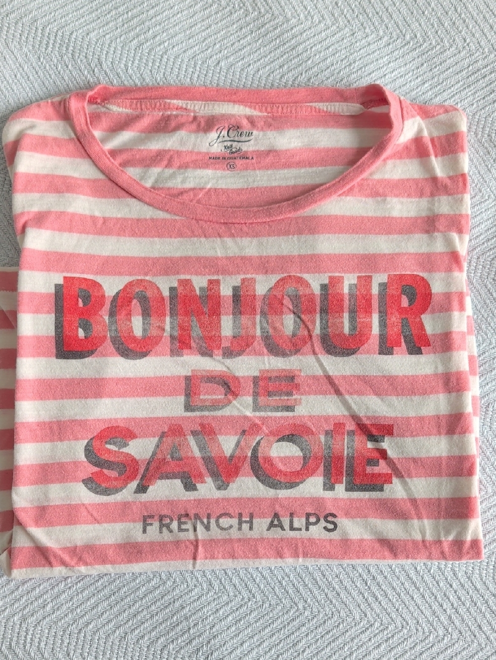 J. Crew Graphic Short sleeve Tee Bonjour De Savoie Pink Stripe XS